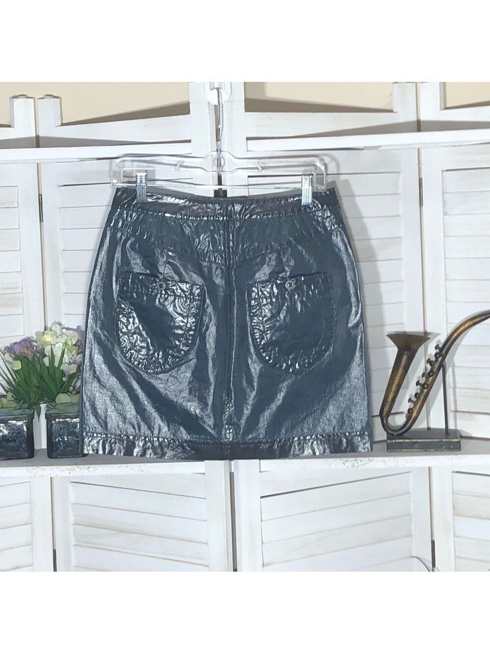 Free People Leather mini Skirt pockets zip cocktail clubbing festival rocker S - Picture 3 of 10